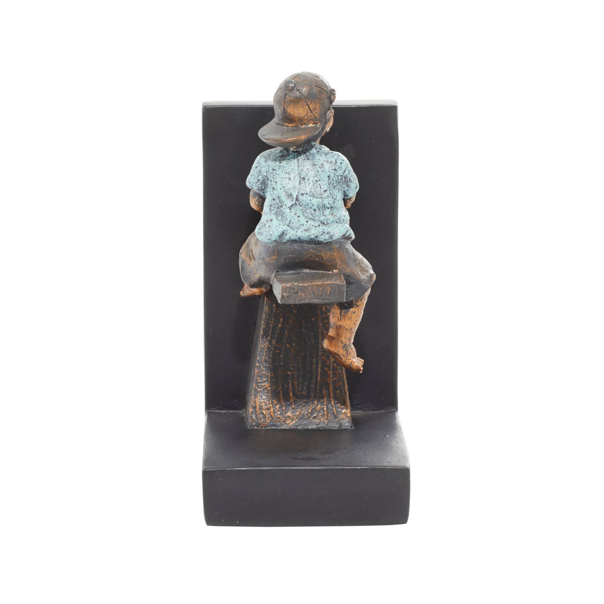 8" Brown Polystone Playing Children Bookends